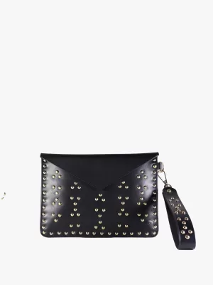 Signature studded leather clutch